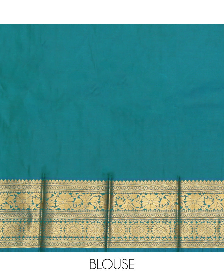 Mustard Budget Silk Saree, Decorated with Zari Buttas, Complemented by Contrast Traditional Zari Border, a Grand Pallu and a Contrast Blouse
