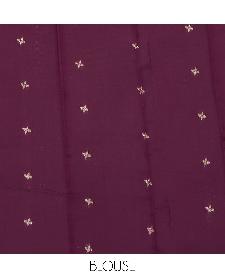 Purple Litchi Saree, Sparsely Woven with Zari Buttas and Stripes, a Contrast Zari Checked Border, Grand Pallu, and a Contrast Blouse