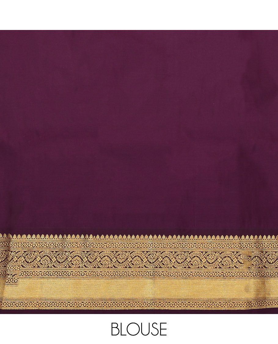 Green Budget Silk Saree, Prettified with Zari Buttas, Complemented by Contrast Traditional Zari Border, Grand Pallu and a Contrast Blouse