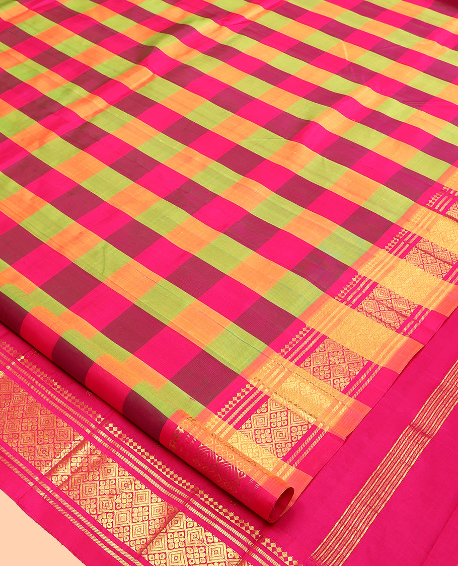 Multi-Color Checked Kanchipuram Silk Saree