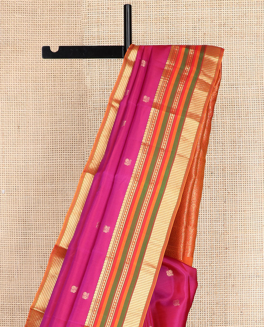 Pink striped & mayil zari buttas vasundhara silk mix saree, contrast jaal pallu & border of manga mokku,banaras & kuyil kann
