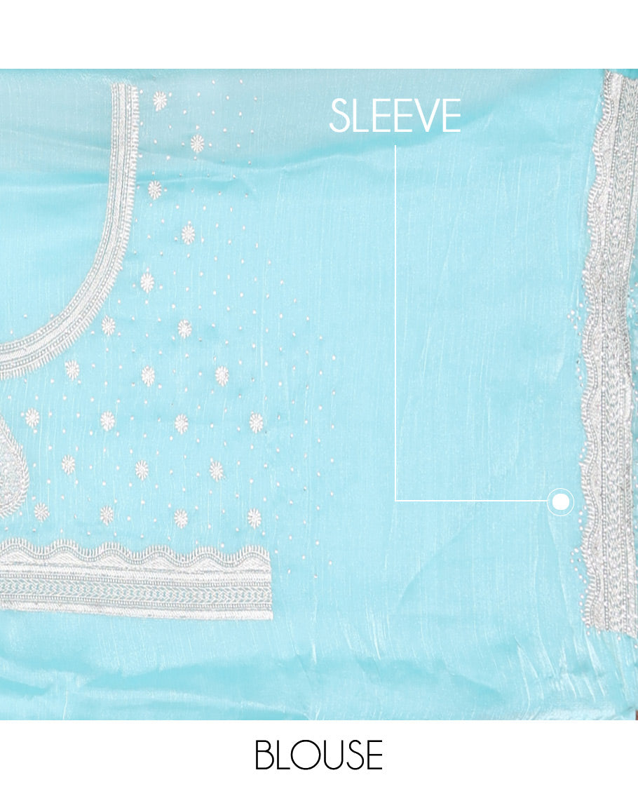 Blue embroidered spade-shaped motifs designer saree, embroidered border