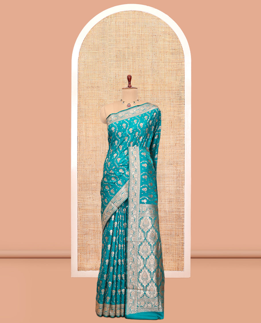 Blue Semi-Banaras Nylon Saree