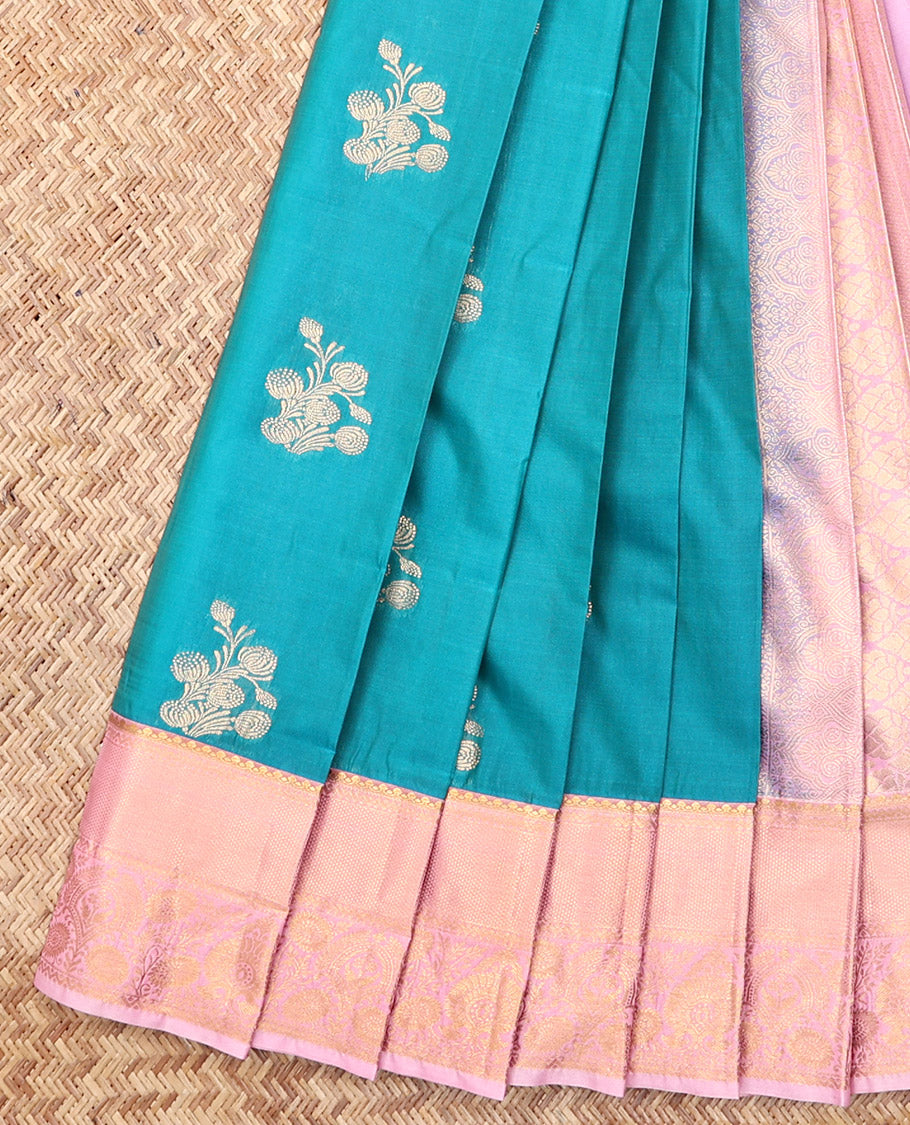 Blue Budget Silk Saree, Woven with Zari Buttas, Complemented by a Contrast Traditional Zari Border, Intricate Pallu, and a Contrast Blouse
