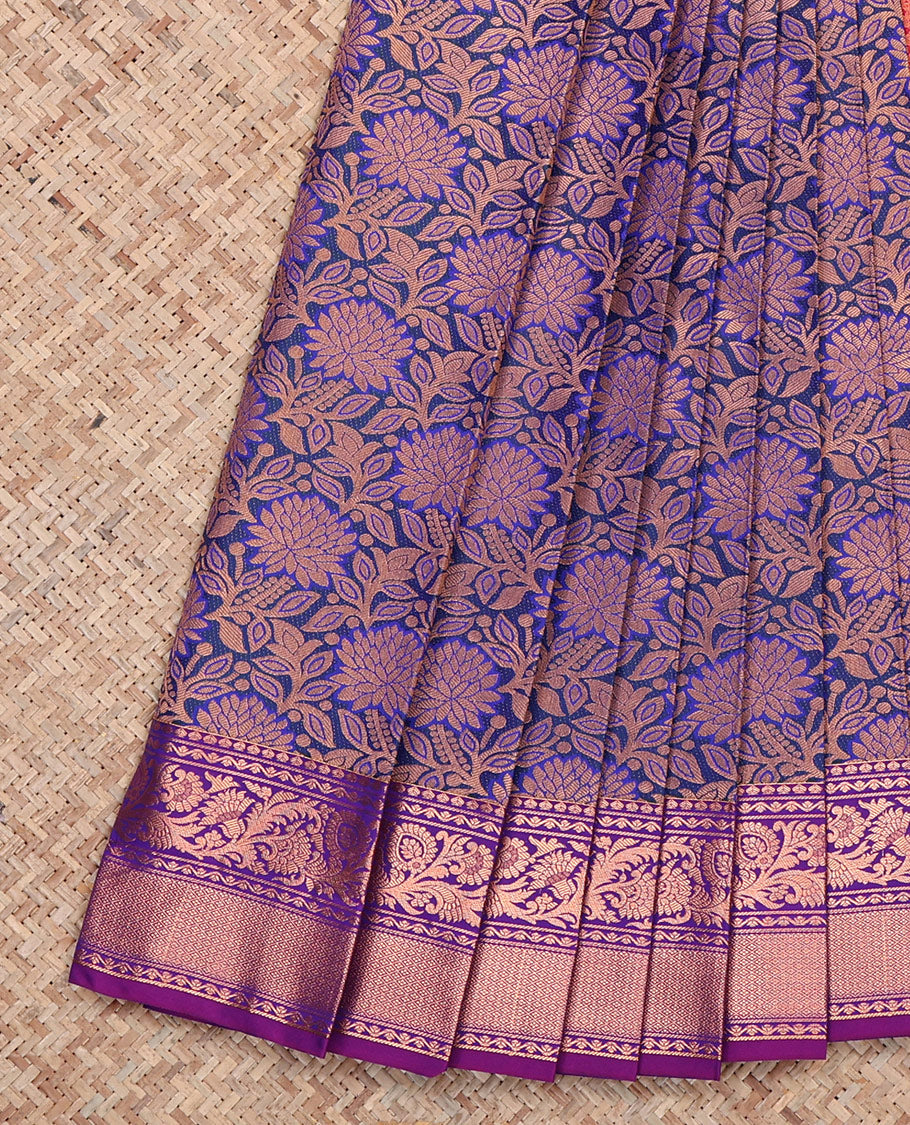 Blue Budget Silk Saree, Gracefully Embellished with Jacquard, Complemented by Contrast Traditional Zari Border, Grand Pallu, and a Contrast Blouse