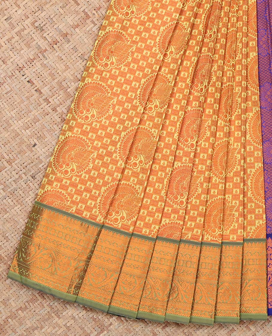 Yellow Budget Silk Saree, Spotlighted with Jacquard Design, Complemented by Contrast Traditional Zari Border, a Grand Pallu and a Contrast Blouse