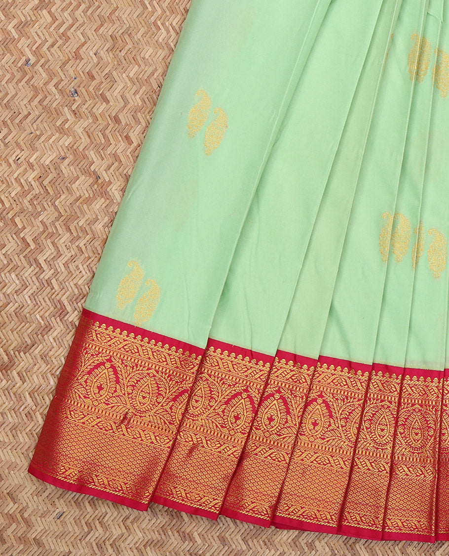 Green Budget Silk Saree, Subtly Sparkled with Zari Buttas, a Contrast Traditional Zari Border, Grand Pallu, and a Contrast Blouse