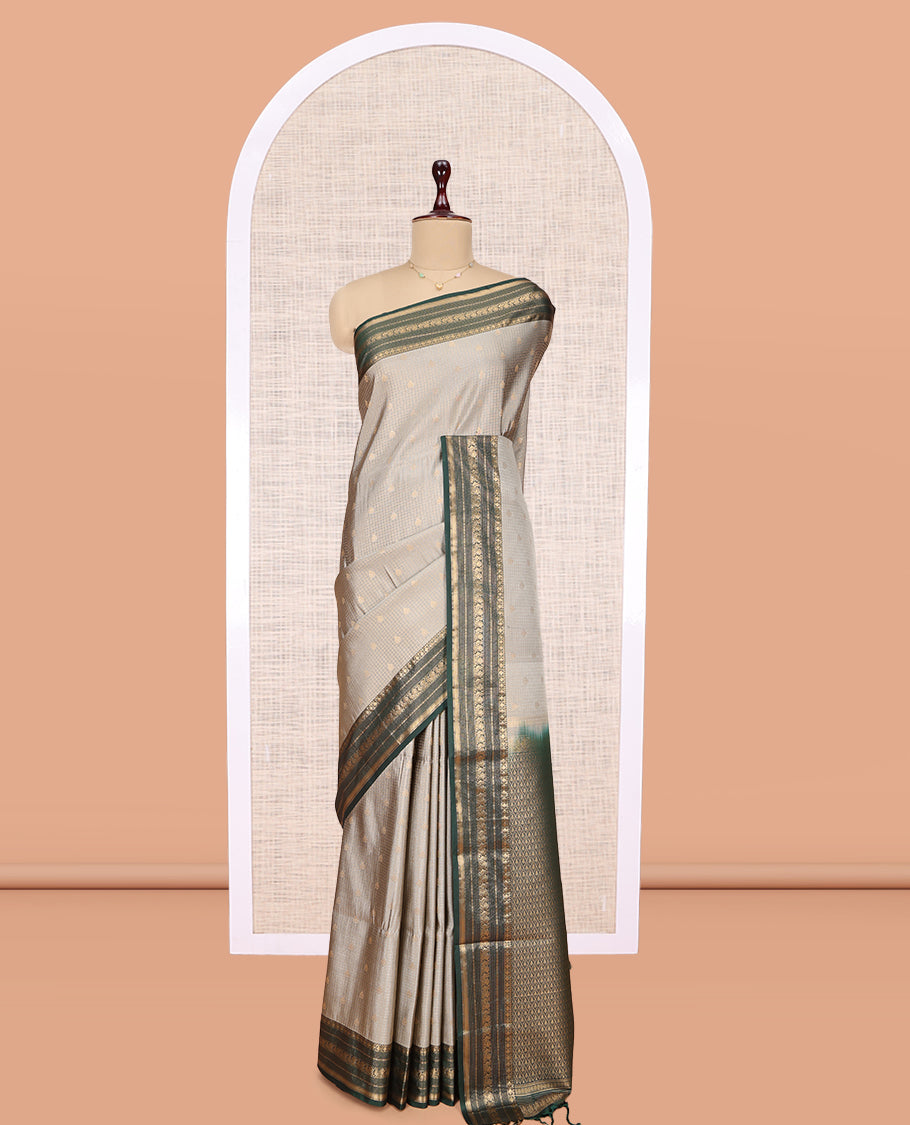 Grey Traditional Checks Budget Silk Saree