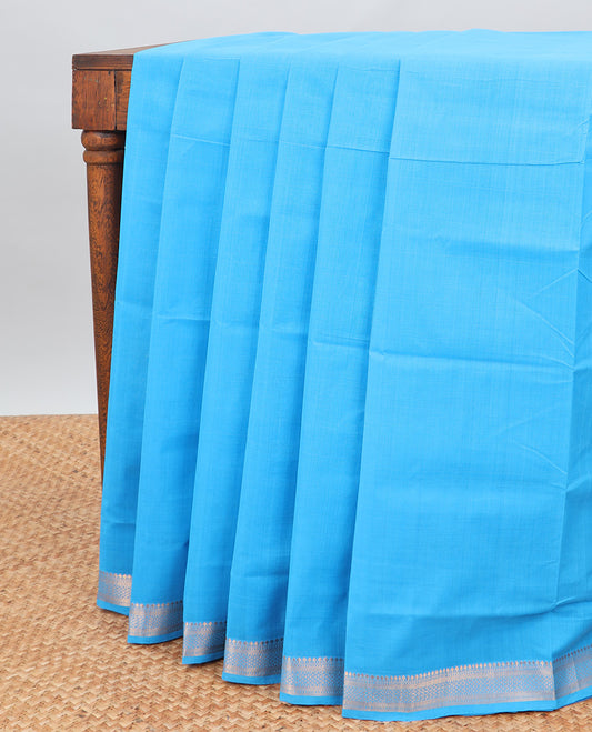 Ligth blue mangalagiri cotton saree with contrast zari design border & striped pallu