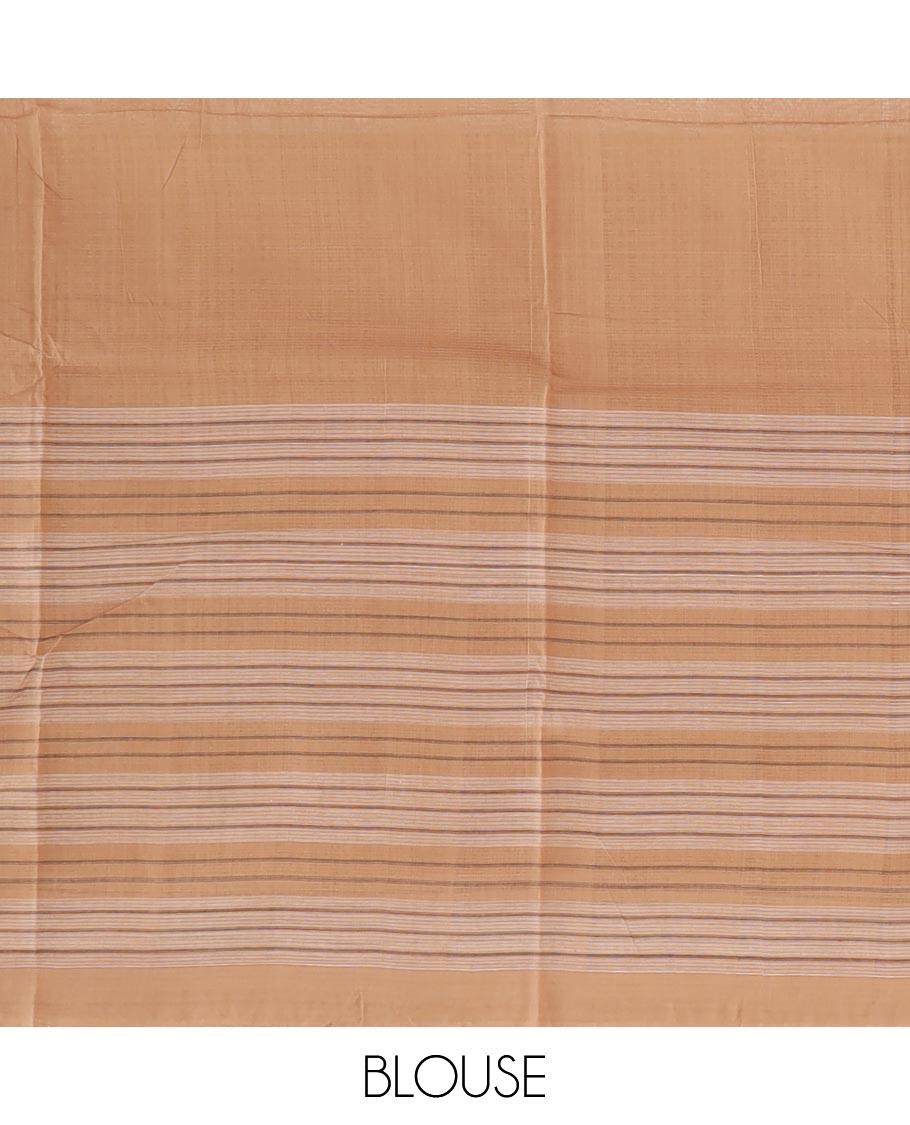 Sandal plain Mangalgiri cotton saree, striped border, contrast striped pallu, and contrast striped blouse