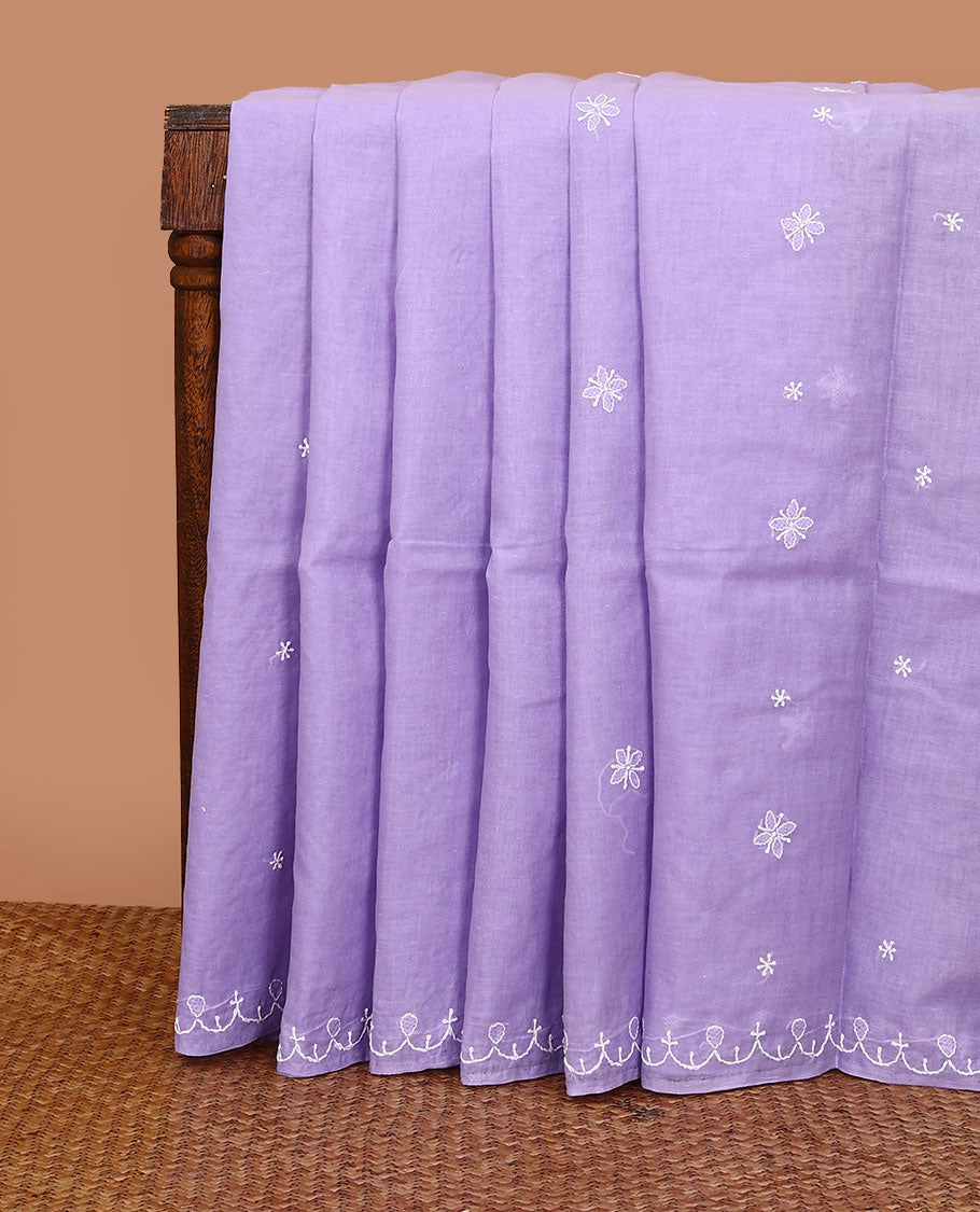 Purple embroidered buttas Lucknowi chikankari saree, thread embroidered border, and floral-paisley motifs embroidered pallu