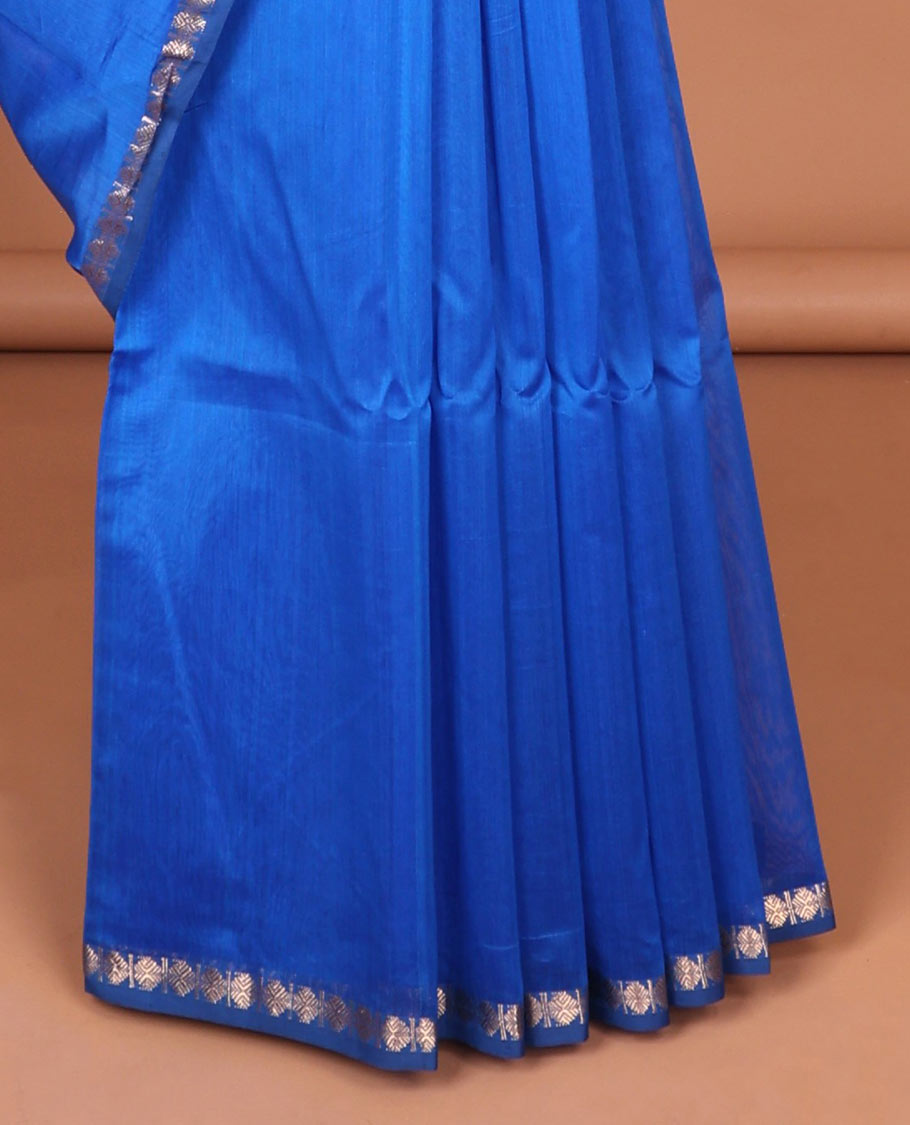 Blue Maheshwari cotton saree with buttas, traditional zari border & butterfly motifs pallu