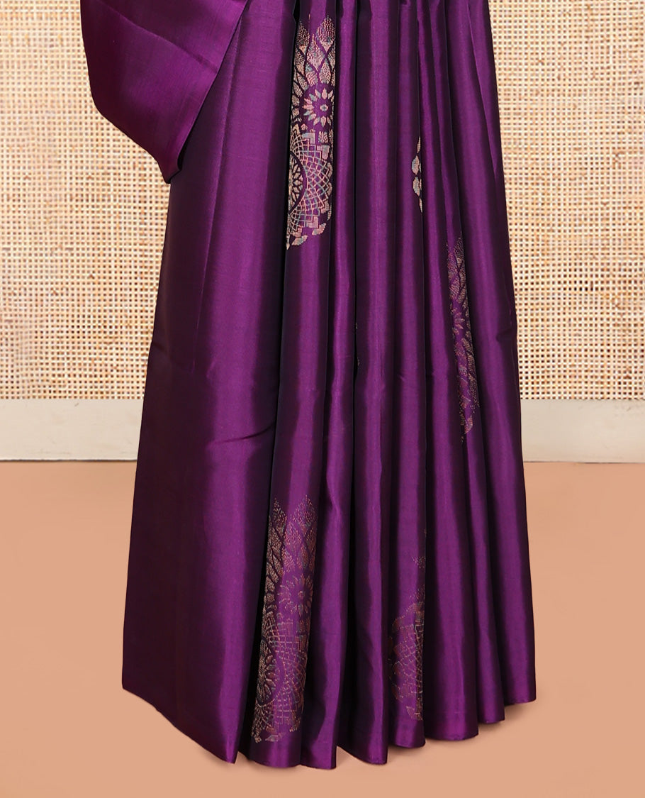 Borderless Violet Mayuri Lite Silk Mix Saree