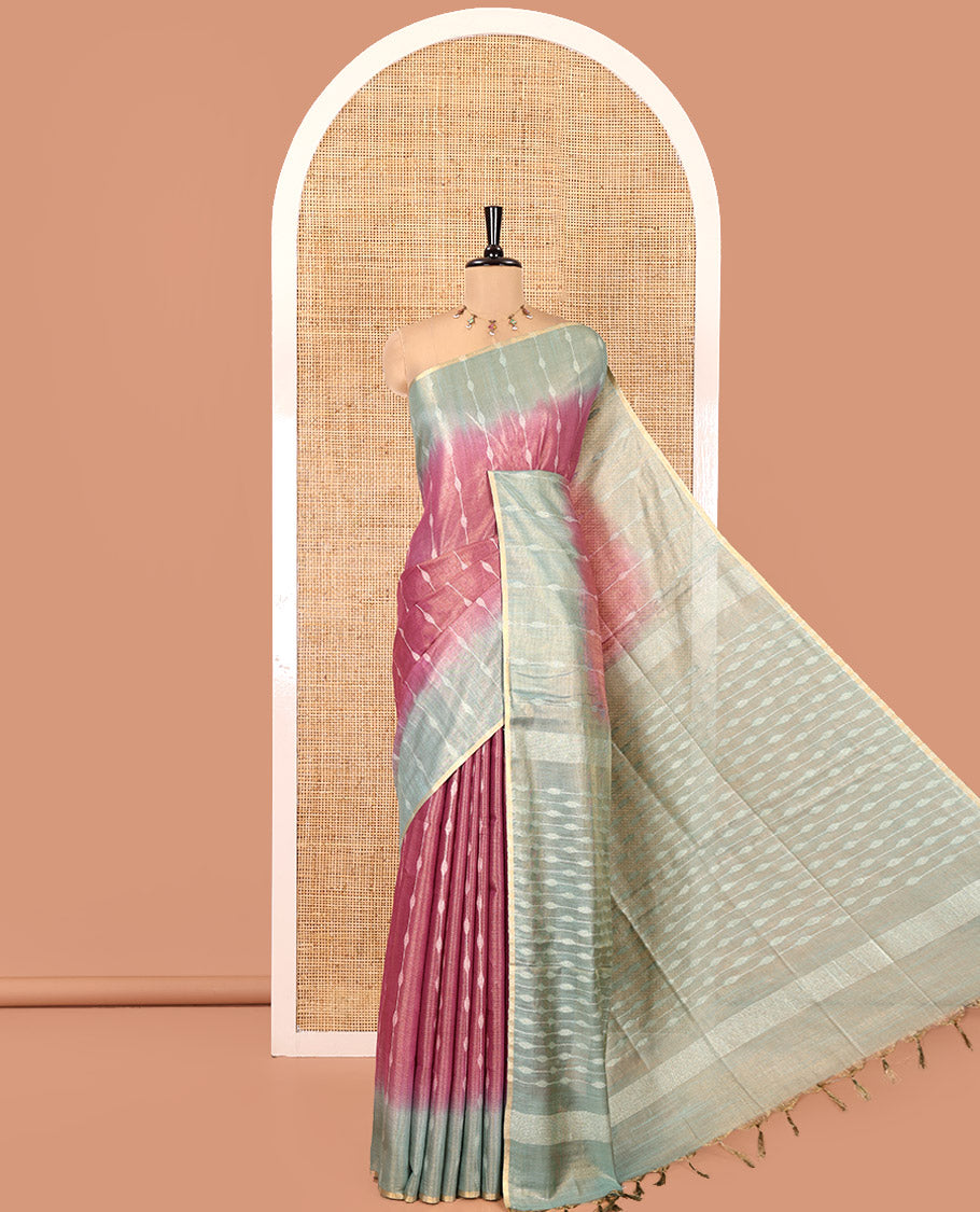 Purple Bhagalpur Cotton Saree, Accentuated with Dotted-Thread Stripes, Contrast Thread Striped Border, Pallu of Thread Stripes, and a Contrast Blouse
