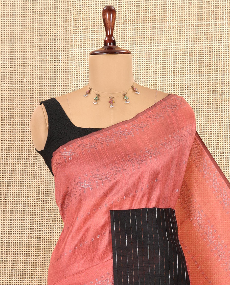 Onion Pink Semi-Raw Silk Saree, Sparsely Woven with Zari Designs, a Contrast Striped Border, Striped Pallu, and a Contrast Blouse