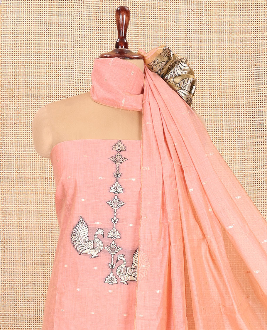 Peach Chanderi Material Chudidar, Zari Buttas and Annam Buttas Top, Matching Bottom, Annam Buttas Dupatta