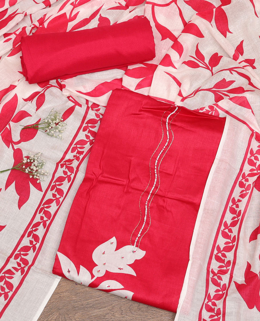 Red Cotton Material Chudidar Set