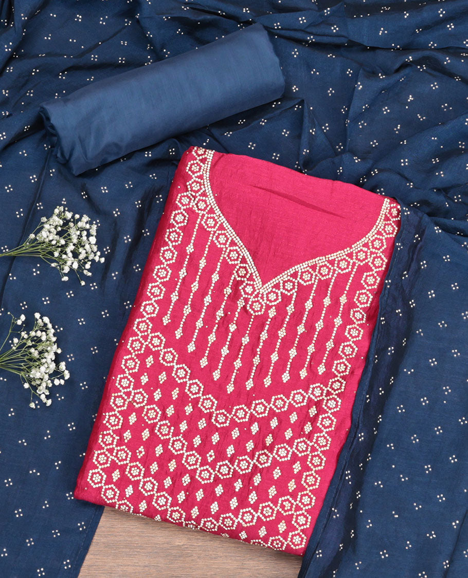 Rani Pink Vichitra Silk Material Chudidar Set