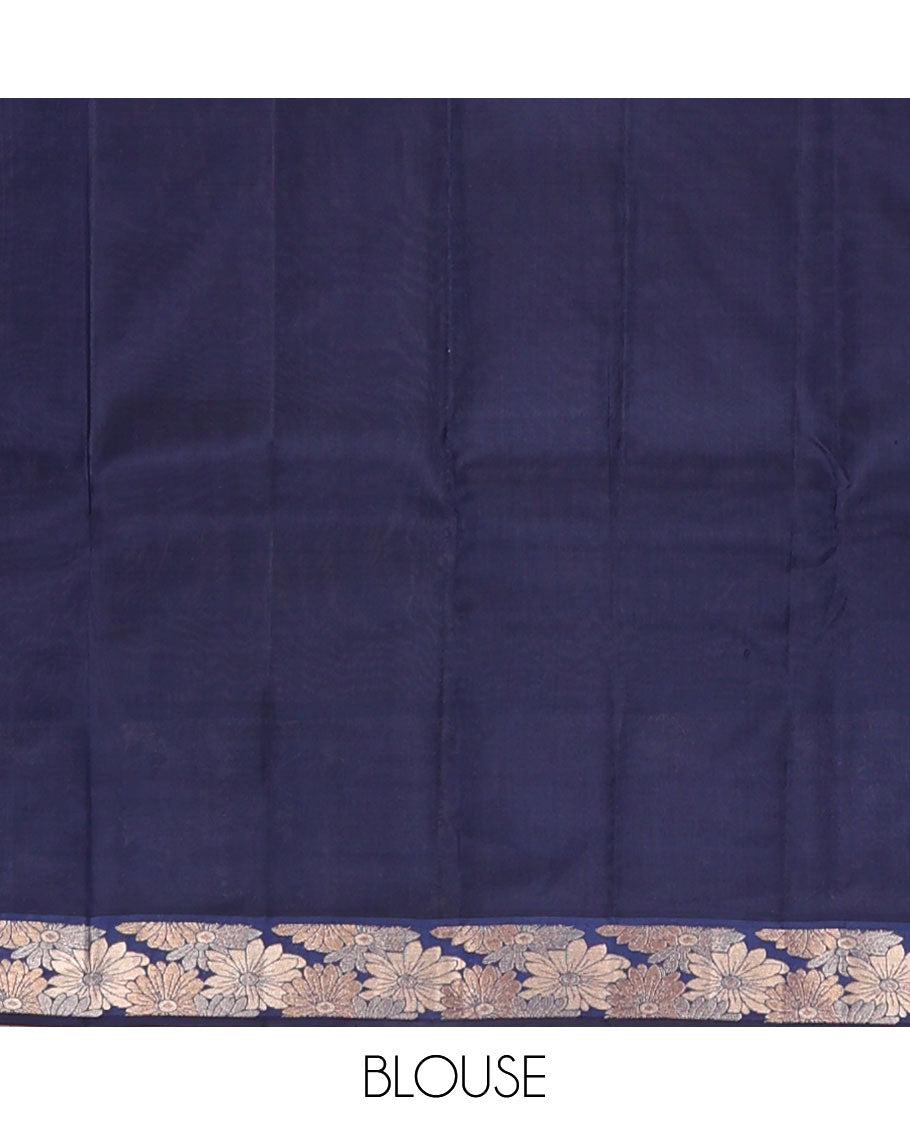 Maroon vasundhara elite silk saree with zari buttas, contrast floral zari design border & pallu of vanki & chakram designs