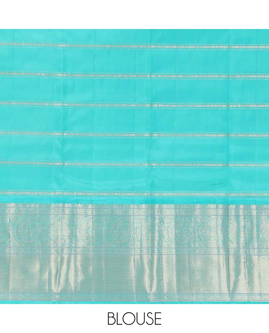 Yellow zari design silk saree, contrast border of arumbu manga, kamalam, Muthu, and mayil kann, and geometric patterns zari woven pallu