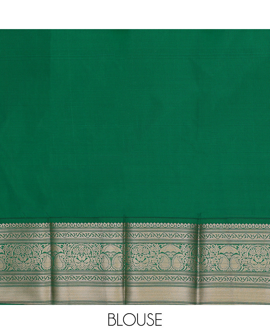 Orange art silk pavadai set, zari design with contrast traditional zari bordered skirt and a contrast zari design blouse