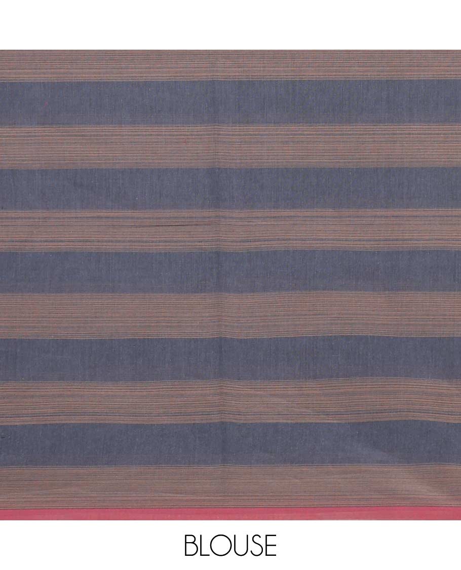 Borderless grey checked and chakram buttas Coimbatore cotton saree, pallu steeped with circular motifs