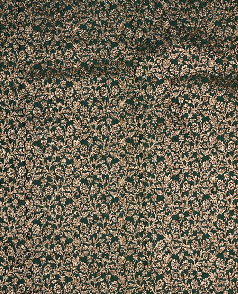 Green pure-silk half-saree, jacquard skirt, contrast blouse, and border of Mughal-style zari designs, and intricate dhavani