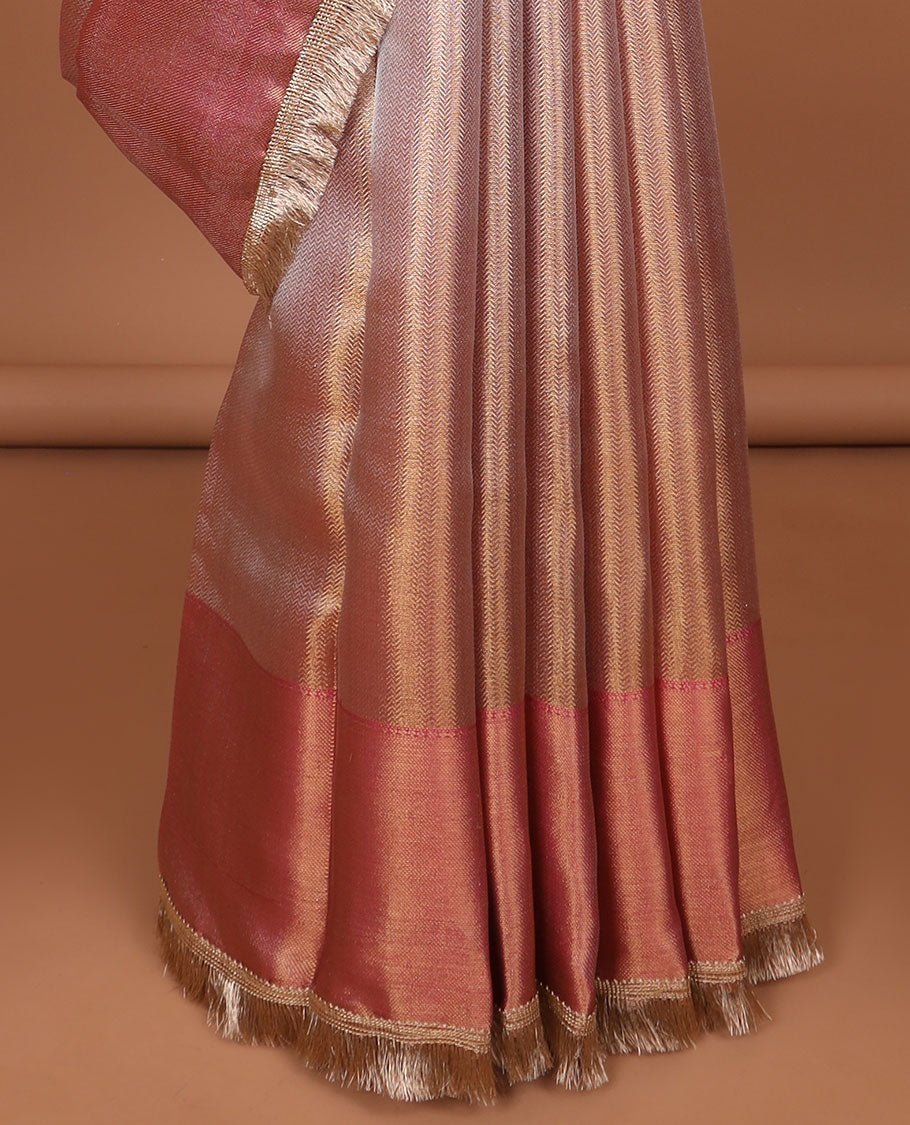 Pastel pink zig zag striped tissue saree with self zari design border & intricate zari design pallu
