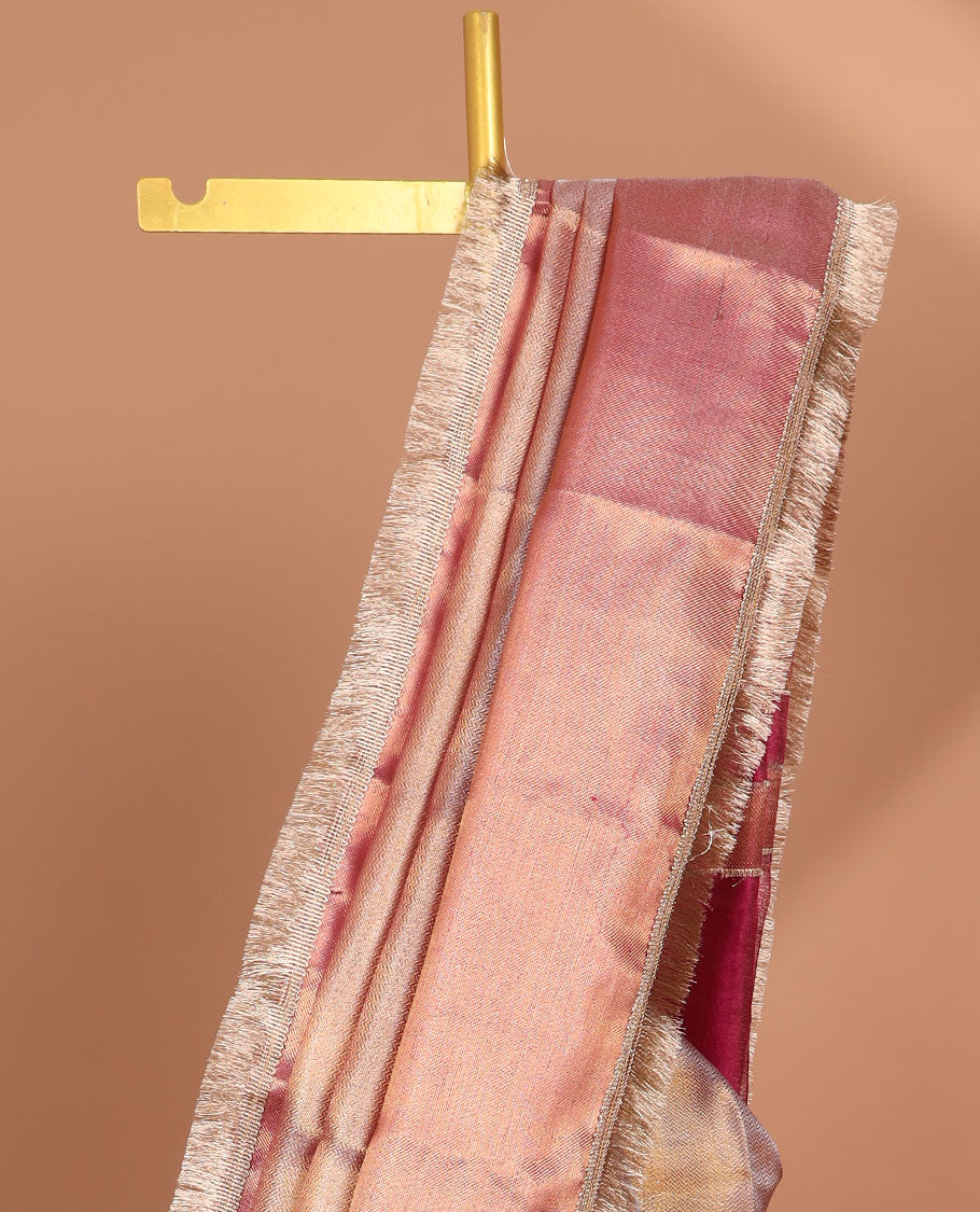 Pastel pink zig zag striped tissue saree with self zari design border & intricate zari design pallu