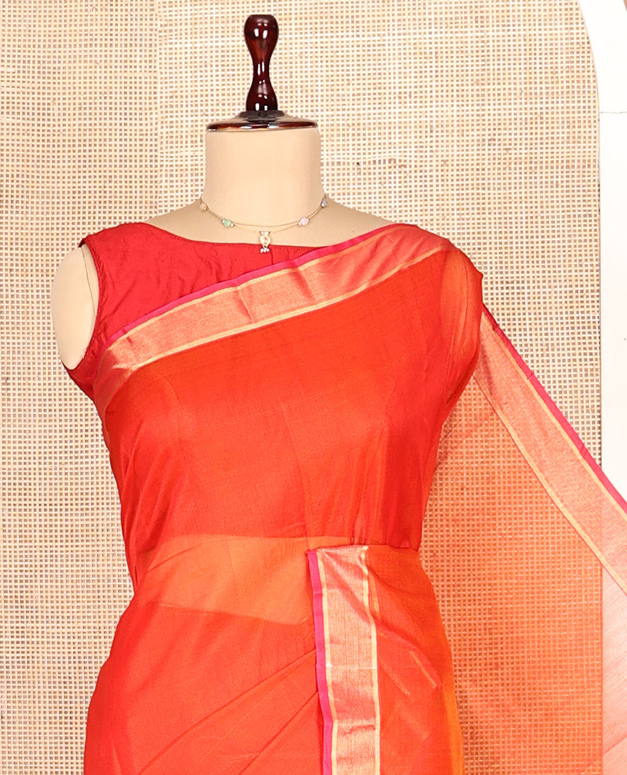 Dark Orange Plain Silk Cotton Saree
