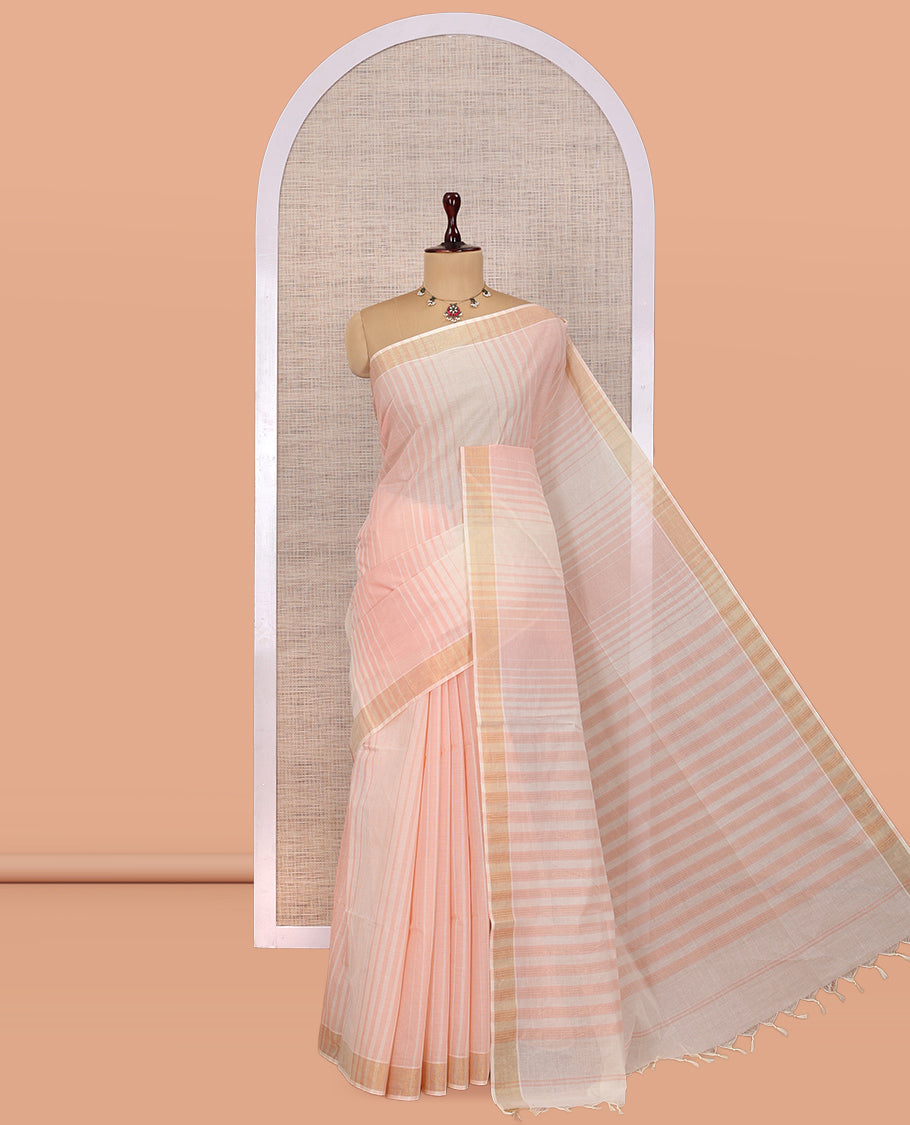 Cream-Pale Peach Jute Cotton Saree
