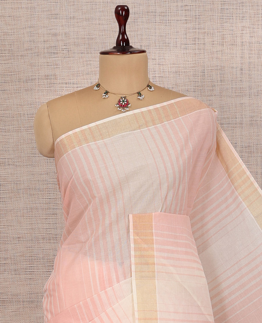 Cream-Pale Peach Jute Cotton Saree