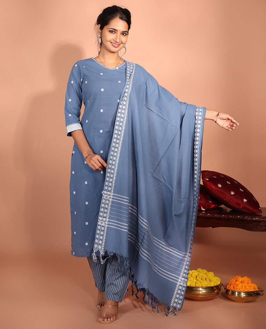Grey Cotton Readymade Suit