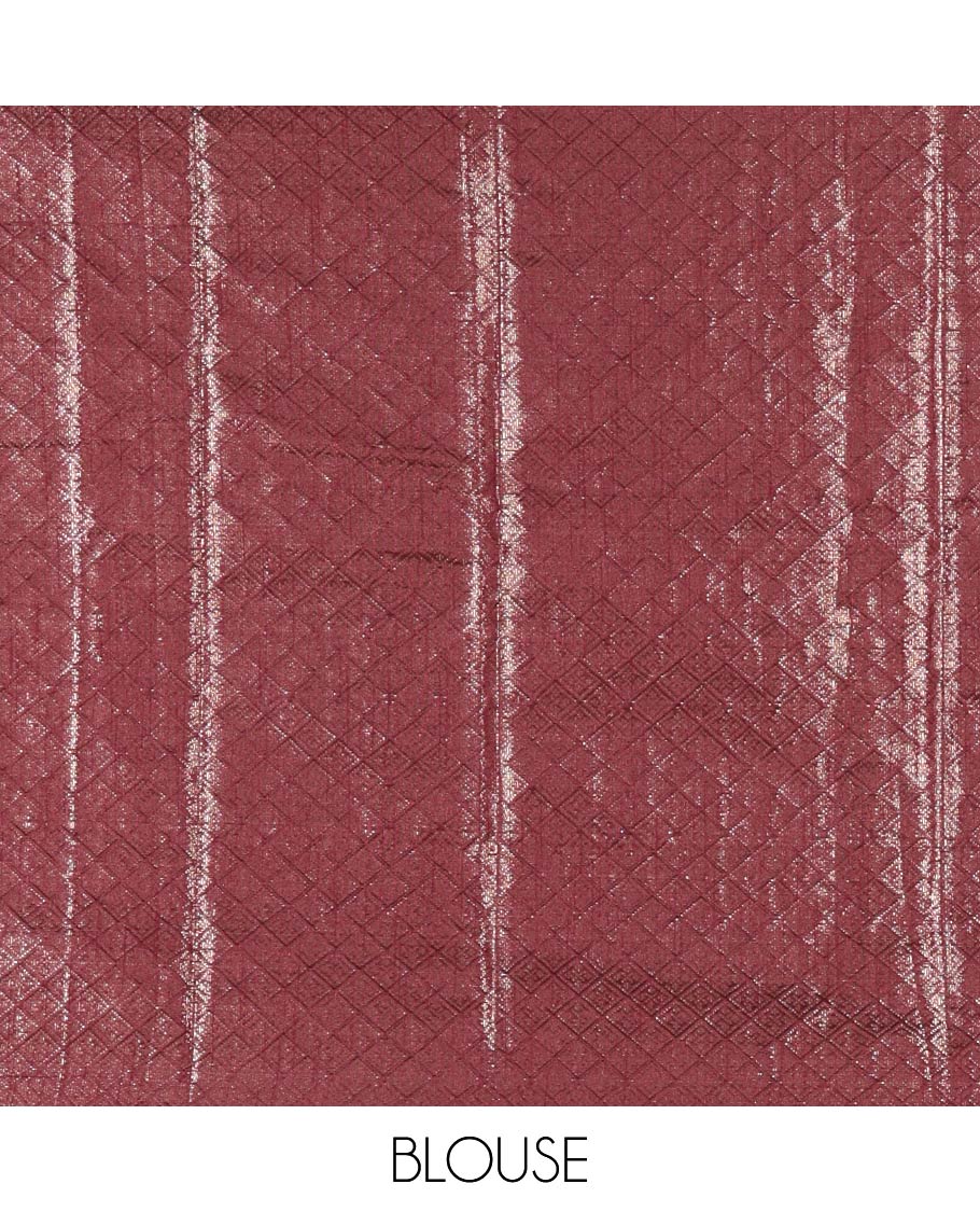 Borderless Wine Fancy Matka Silk Saree, Enriched with Gleaming Zari Weave and Leaf Jacquard Designs, Rich Pallu of Chevron Stripes, and Paired with a Matching Jacquard Blouse