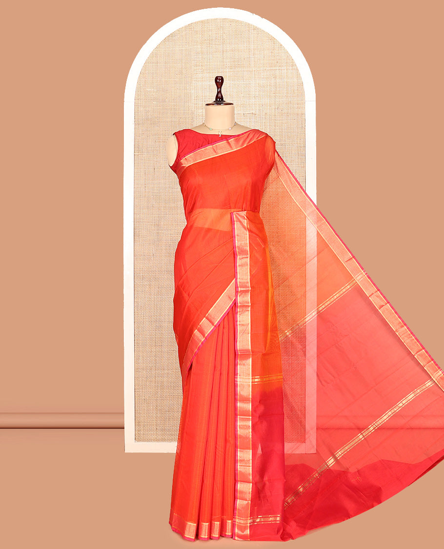 Dark Orange Plain Silk Cotton Saree