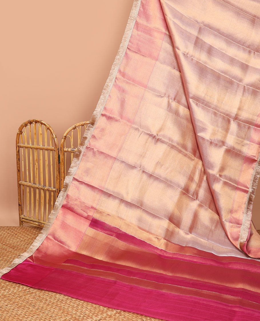 Pastel pink zig zag striped tissue saree with self zari design border & intricate zari design pallu