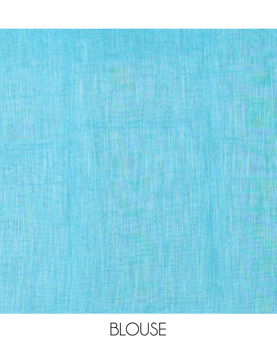 Borderless Black-Blue Linen Cotton Saree