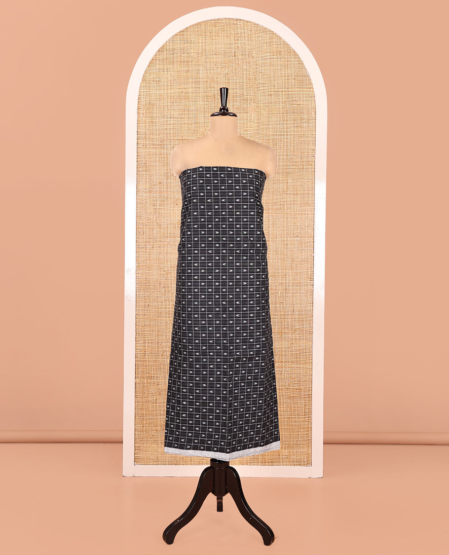 Black Handloom Cotton Material Chudidar Set Featuring Butta Enclosed Checked Top, Heathered Bottom, and Dual-Color Dupatta