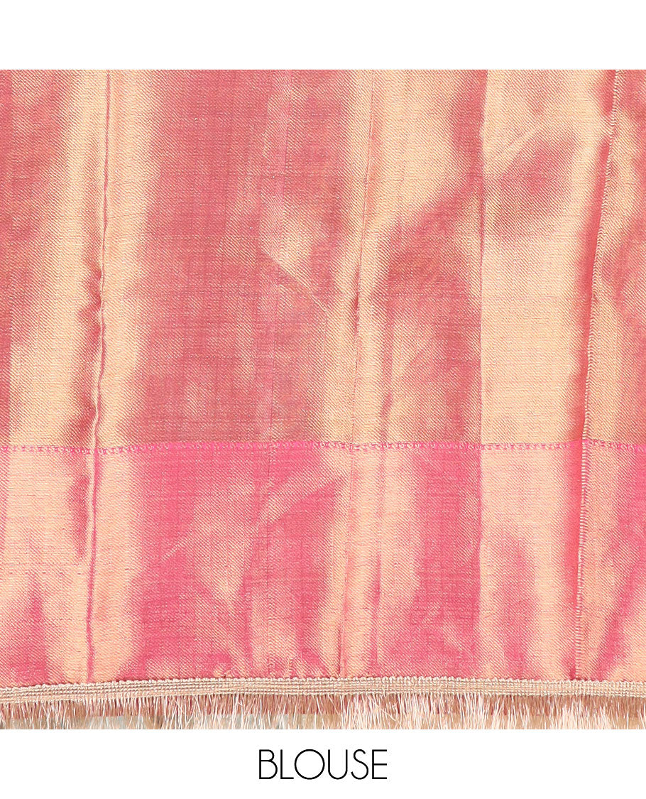 Pastel pink zig zag striped tissue saree with self zari design border & intricate zari design pallu