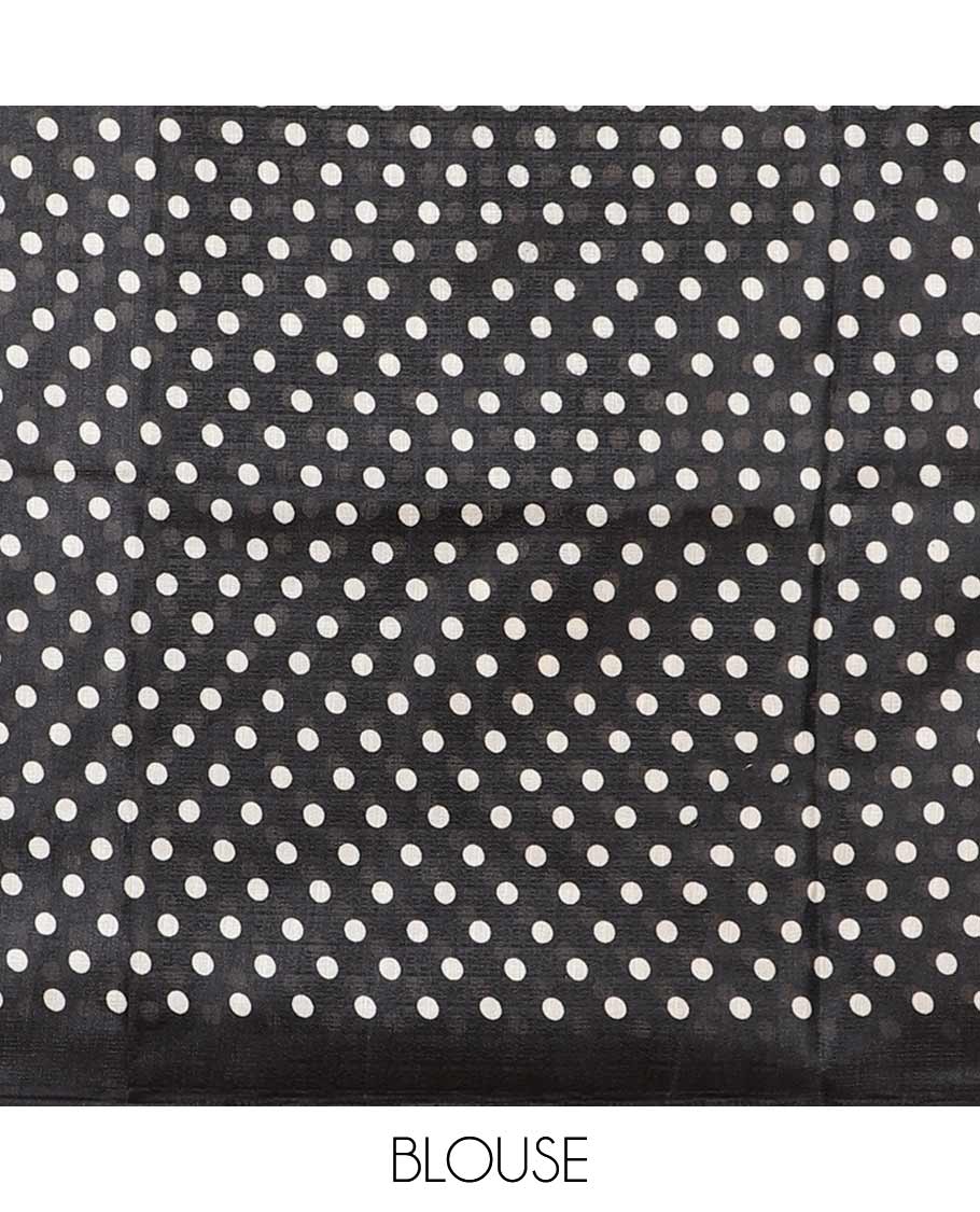 Borderless Black floral digital print semi khadhi silk saree with digital printed blouse & printed blouse