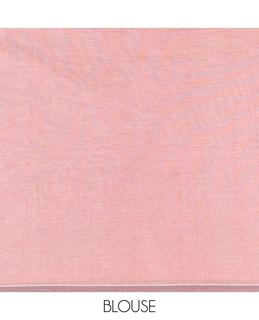 Pastel red geomteric design coimbatore cotton saree with contrast border & geometric design pallu