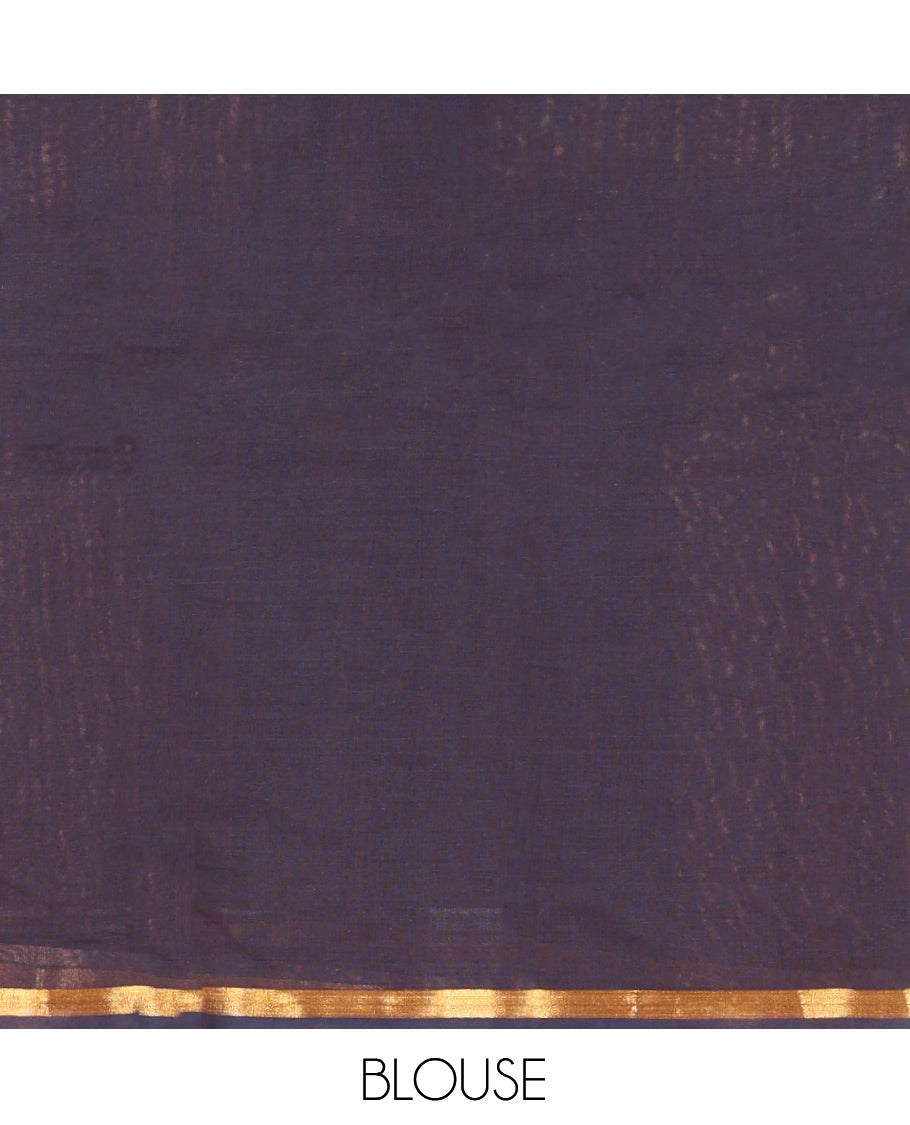 Dark Brown Kanchi Cotton Saree, Adorned with Buttas, a Subtle Piping Border, Intricate Pallu, and a Matching Blouse