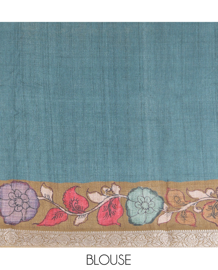 Pink Kalamkari Printed Fancy Tussar Saree