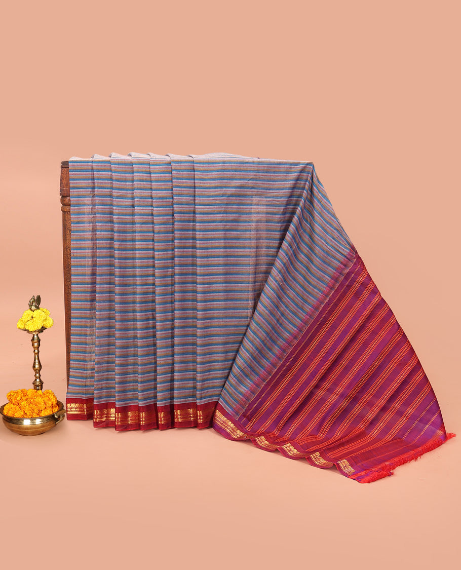 Multi-Color Striped Gadwal Cotton Saree