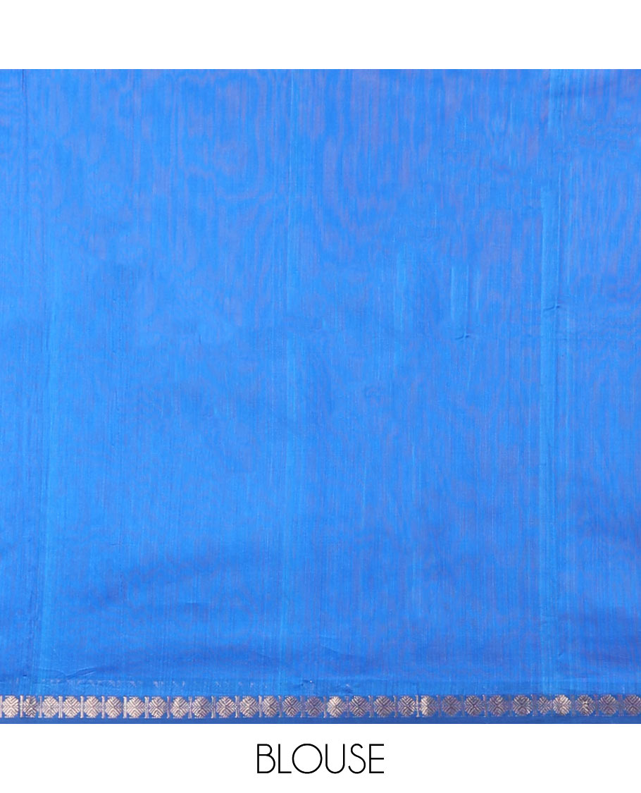 Blue Maheshwari cotton saree with buttas, traditional zari border & butterfly motifs pallu