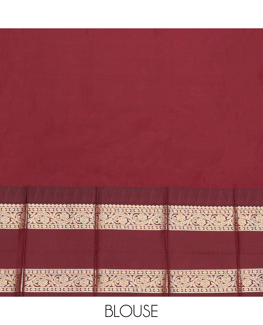 Baby Blue Budget Silk Saree, Graced with Zari Buttas, Contrast Traditional Zari Rettai Pettu Temple Border, Grand Pallu, and a Contrast Blouse