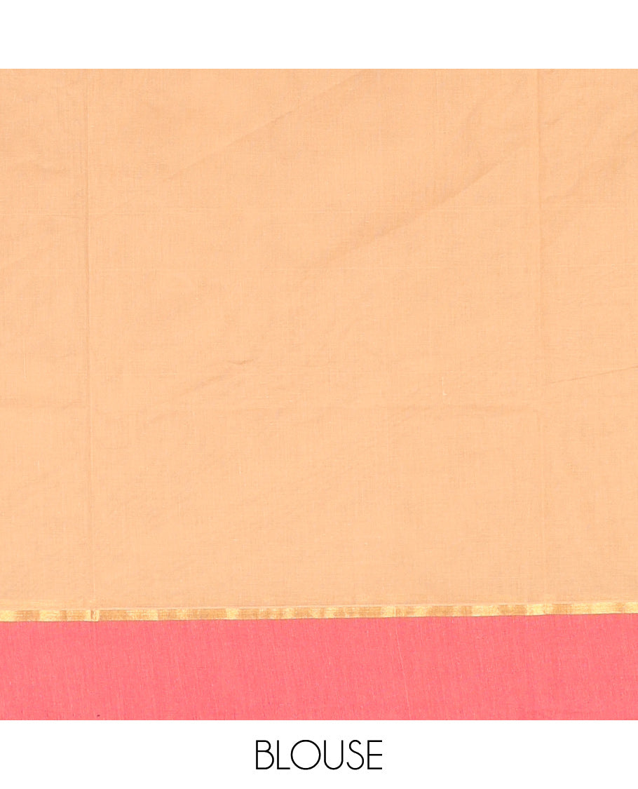 Sandal Coimbatore Cotton Saree, Accentuated with Paisley Buttas, a Contrast Plain Border, a Pallu of Jaal Design, and a Matching Blouse
