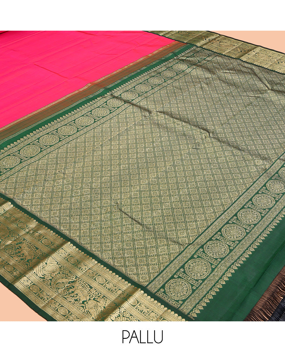 Pink Plain Kanchipuram Silk Saree