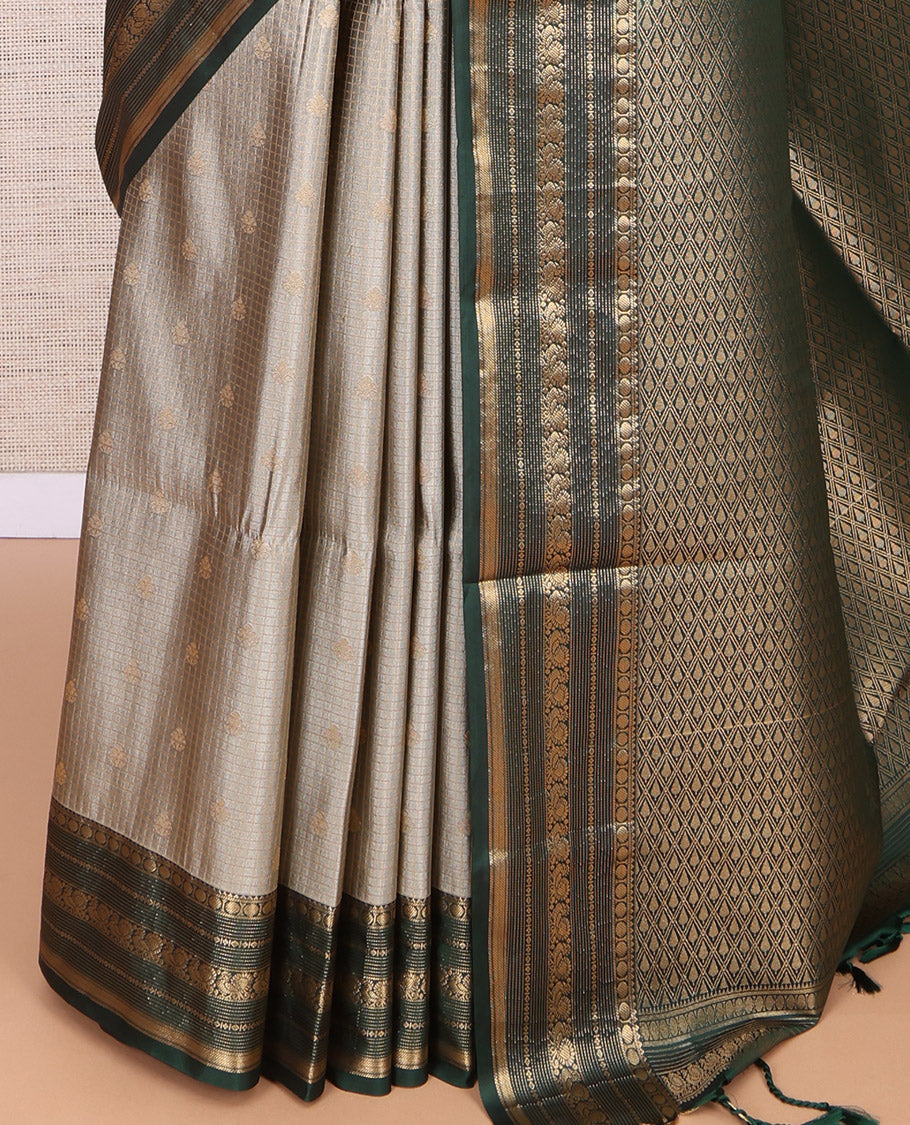 Grey Traditional Checks Budget Silk Saree