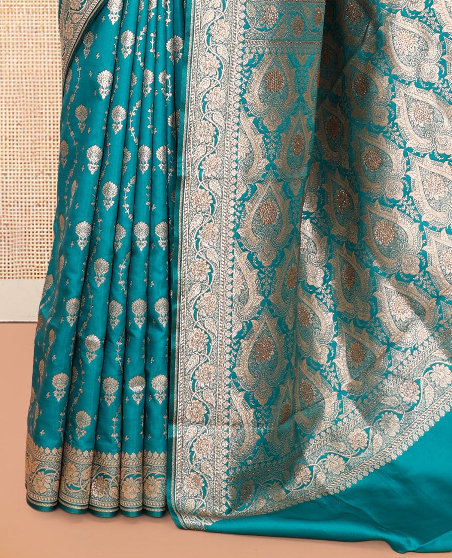Blue Semi-Banaras Nylon Saree